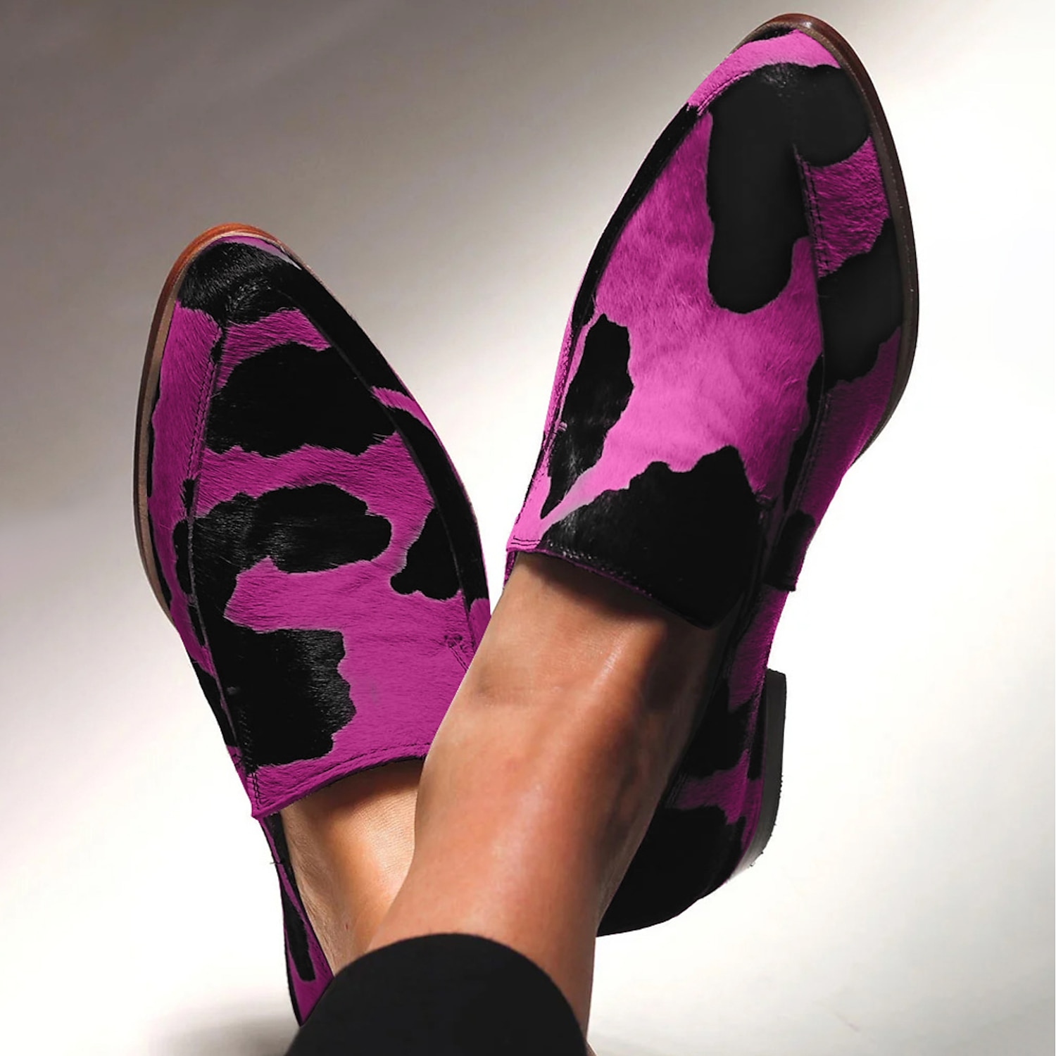Women's Cowhide Pattern Faux Leather Loafers – Stylish Black & White Slip-On Flats for Casual and Office Wear 2025 - Image 3