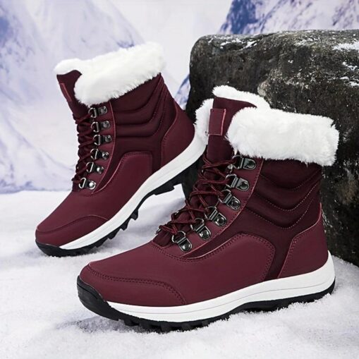 Women's White Winter Snow Boots with Faux Fur Lining and Lace-Up Design - Waterproof and Insulated Cold Weather Footwear 2025 - Image 3