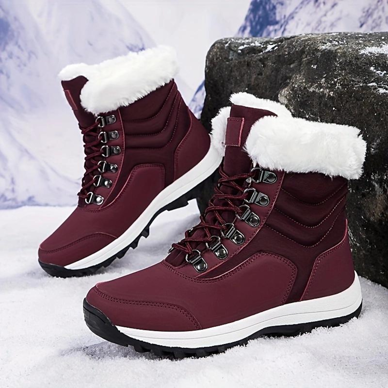 Women's White Winter Snow Boots with Faux Fur Lining and Lace-Up Design - Waterproof and Insulated Cold Weather Footwear 2025 - Image 3