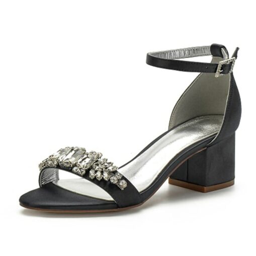 Women's White Blue Rhinestone Embellished Block Heel Wedding Sandals with Ankle Strap - Comfortable Low Heel Elegant Bridal and Evening Shoes 2025 - Image 3