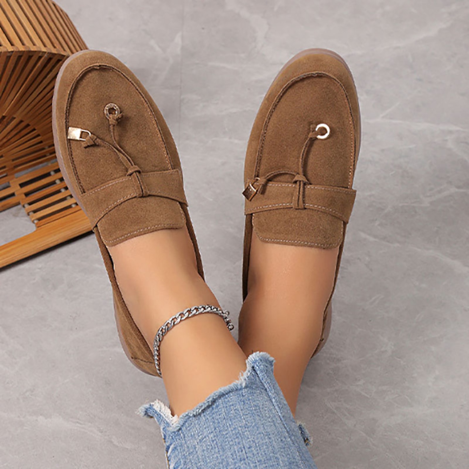 Women's Slip-Ons Loafers Plus Size Comfort Shoes Work Daily Walking Solid Color Summer Flat Heel Round Toe Casual Comfort Minimalism Faux Suede Loafer - Image 4