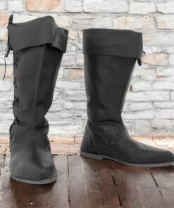 Men's Gothic Renaissance Style Black Fold-Over Knee-High Boots with Lace-Up Back, Ideal for Costume Parties and Medieval Reenactments 2025