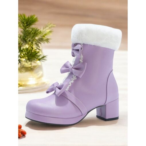 Women's Brown Ankle Boots with Fur Trim and Bow Details - Cozy and Stylish Footwear for Winter and Holiday Events 2025 - Image 5