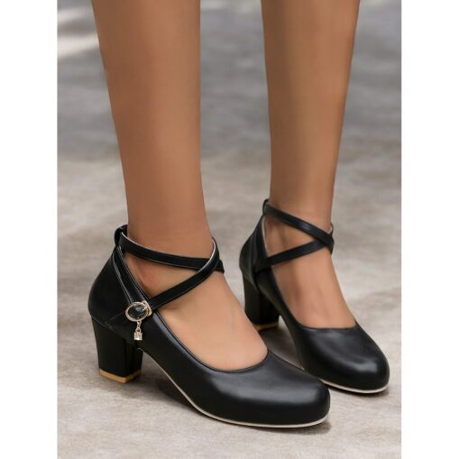 Women's White Round-Toe Mary Jane Heels with Ankle Strap – Elegant Pumps with Charm Detail for Formal and Casual Occasions 2025 - Image 2