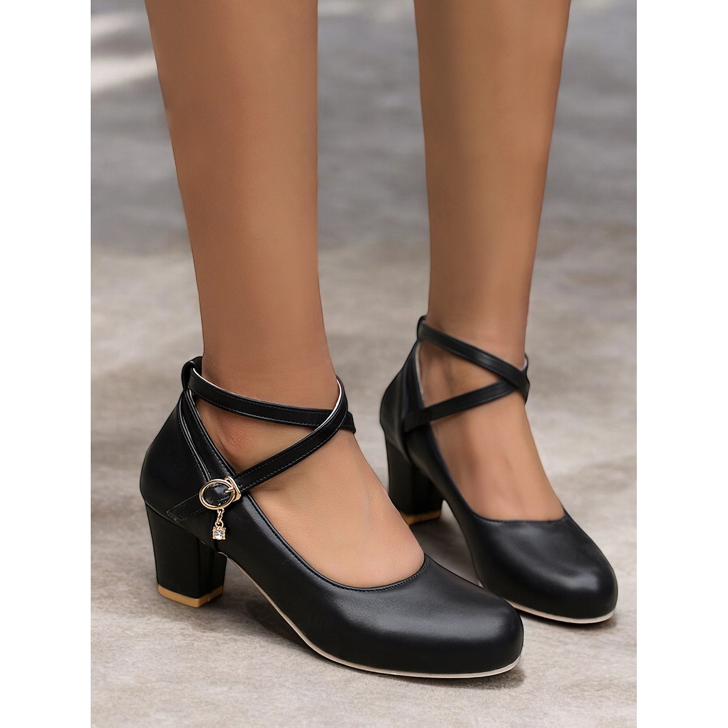 Women's White Round-Toe Mary Jane Heels with Ankle Strap – Elegant Pumps with Charm Detail for Formal and Casual Occasions 2025 - Image 2