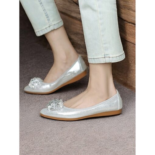 Women's Gold Glitter Ballet Flats with Pearl Embellishments – Elegant and Comfortable Shoes for Weddings and Special Occasions 2025 - Image 2