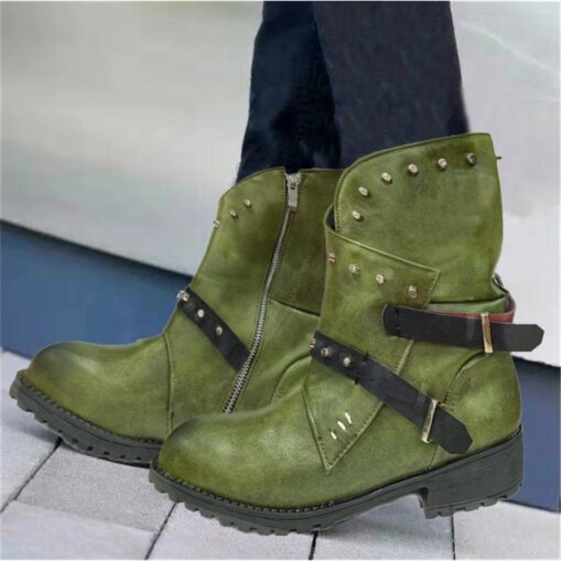 Women's Purple Studded Ankle Boots with Side Zipper and Buckle Straps, Punk Rock Style Footwear for Bold Fashion Statements 2025 - Image 2