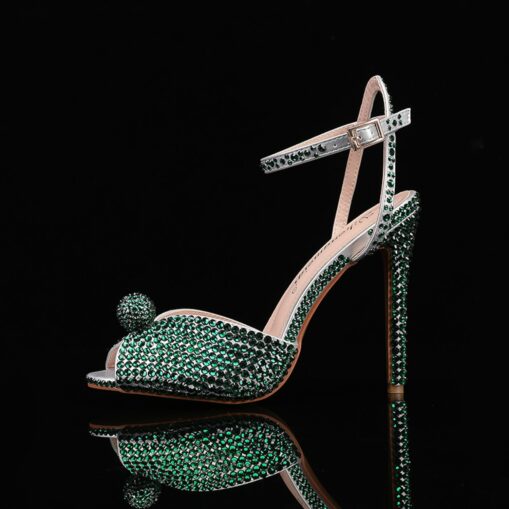 Women's Rhinestone Embellished Stiletto Heel Sandals with Ankle Strap - Sparkling Party Wedding Shoes 2025