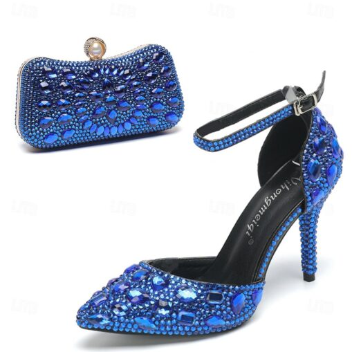 Women's Multicolor Rhinestone Wedding High Heel Shoes with Matching Clutch Bag 2025 - Image 6