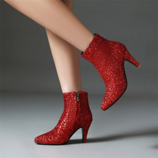 Women's Boots Bling Bling Shoes Metallic Boots Glitter Crystal Sequined Jeweled Wedding Party Daily Booties Ankle Boots Sequin Kitten Heel Pointed Toe - Image 2