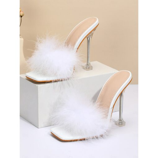 Women's Black Feather Stiletto Heels with Square Toe – Glamorous Wedding Shoes for Brides and Formal Evening Events 2025 - Image 2