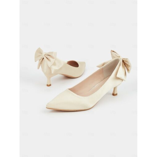 Women's Satin Bowknot Kitten Heels - Elegant Pointed-Toe Wedding and Party Shoes 2025 - Image 2