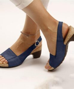 Women's Navy Blue Slingback Wedge Sandals with Open Toe and Buckle Strap - Comfortable Summer Shoes 2025