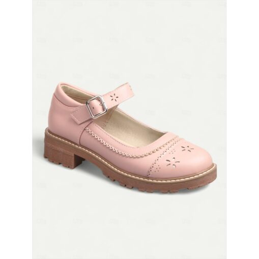 Women's Vintage Mary Jane Flats - Grey Leather with Cutout Floral Design and Buckle Strap, Perfect for Casual and Formal Wear 2025 - Image 2