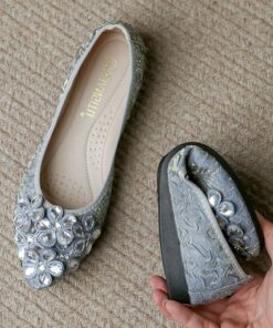 Women's Foldable Crystal Floral Embellished Wedding Flats - Comfortable Lightweight Travel Ballet Shoes 2025