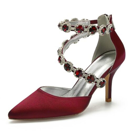 Purple Satin Women's High Heel Shoes with Rhinestone Embellishments and Ankle Straps for Weddings and Formal Events 2025 - Image 14