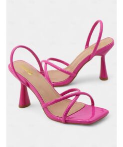 Beige Strappy Heeled Sandals with Square Toe Design – Minimalist Women's High Heels for Summer and Formal Occasions 2025