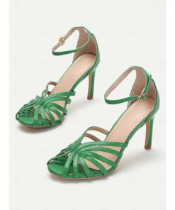 Women's Green Strappy Stiletto Sandals with Ankle Strap, Elegant Open-Toe High Heels for Parties, Weddings, and Formal Events 2025