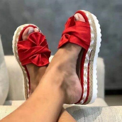 Yellow Women's Platform Sandals with Bow Detail and Woven Espadrille Sole for Stylish Summer Wear 2025 - Image 5