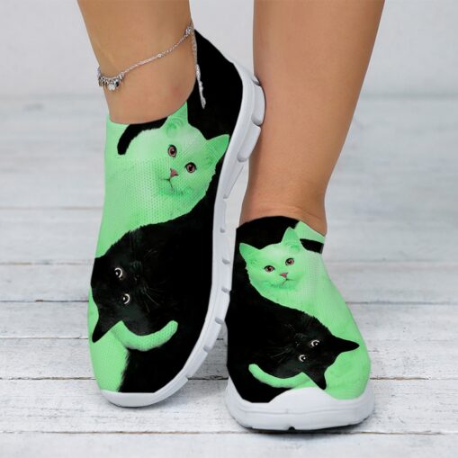 Women's Casual Slip-On Sneakers with Cute Cat Print – Lightweight and Breathable Mesh Shoes for Everyday Wear 2025 - Image 5