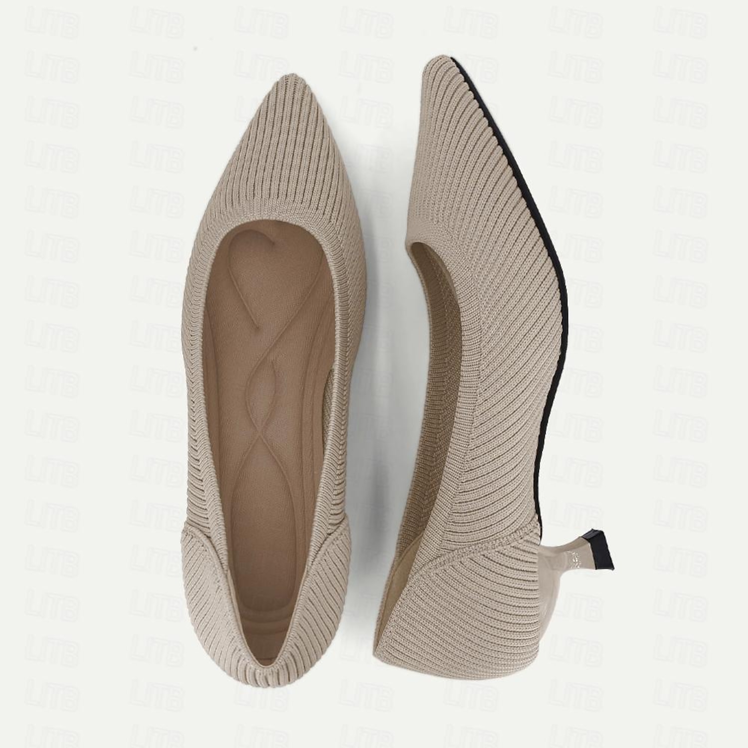 Women's Heels Plus Size Flyknit Shoes Outdoor Work Daily Striped Kitten Heel Pointed Toe Fashion Classic Comfort Walking Tissage Volant Loafer Almond - Image 7