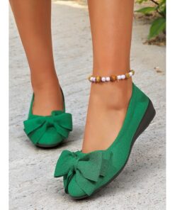 Women's Green Bowknot Ballet Flats with Comfortable Sole – Elegant and Casual Shoes for Daily Wear and Spring Outings 2025
