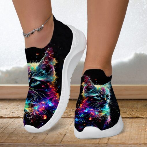 Women's Sneakers Slip-Ons Print Shoes Flyknit Shoes Comfort Shoes Outdoor Daily Cat Flat Heel Fashion Casual Tissage Volant Yellow Pink Blue 2025 - Image 3