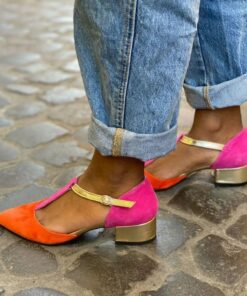 Women's Color Block T-Strap Low Heel Shoes – Suede Vintage-Inspired Dress Shoes for Casual & Party Wear 2025
