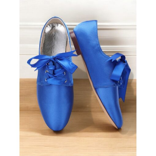 Women's Satin Lace-Up Oxford Shoes with Ribbon Bow, Vintage Victorian Style Flat Shoes for Weddings and Formal Events 2025 - Image 2