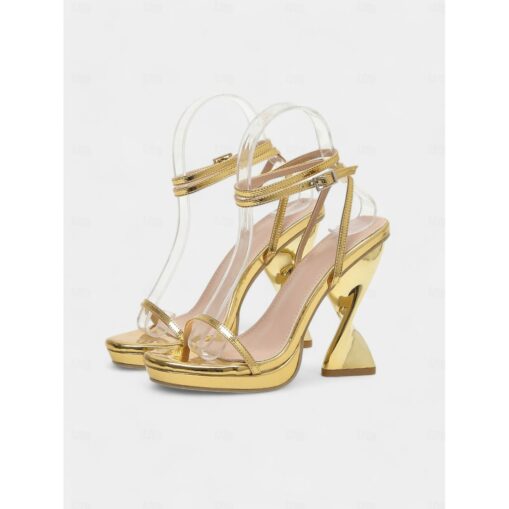 Women's Metallic Purple Strappy Sandals with Sculptural Heels and Ankle Wrap – Bold High Heels for Parties and Special Occasions 2025 - Image 3