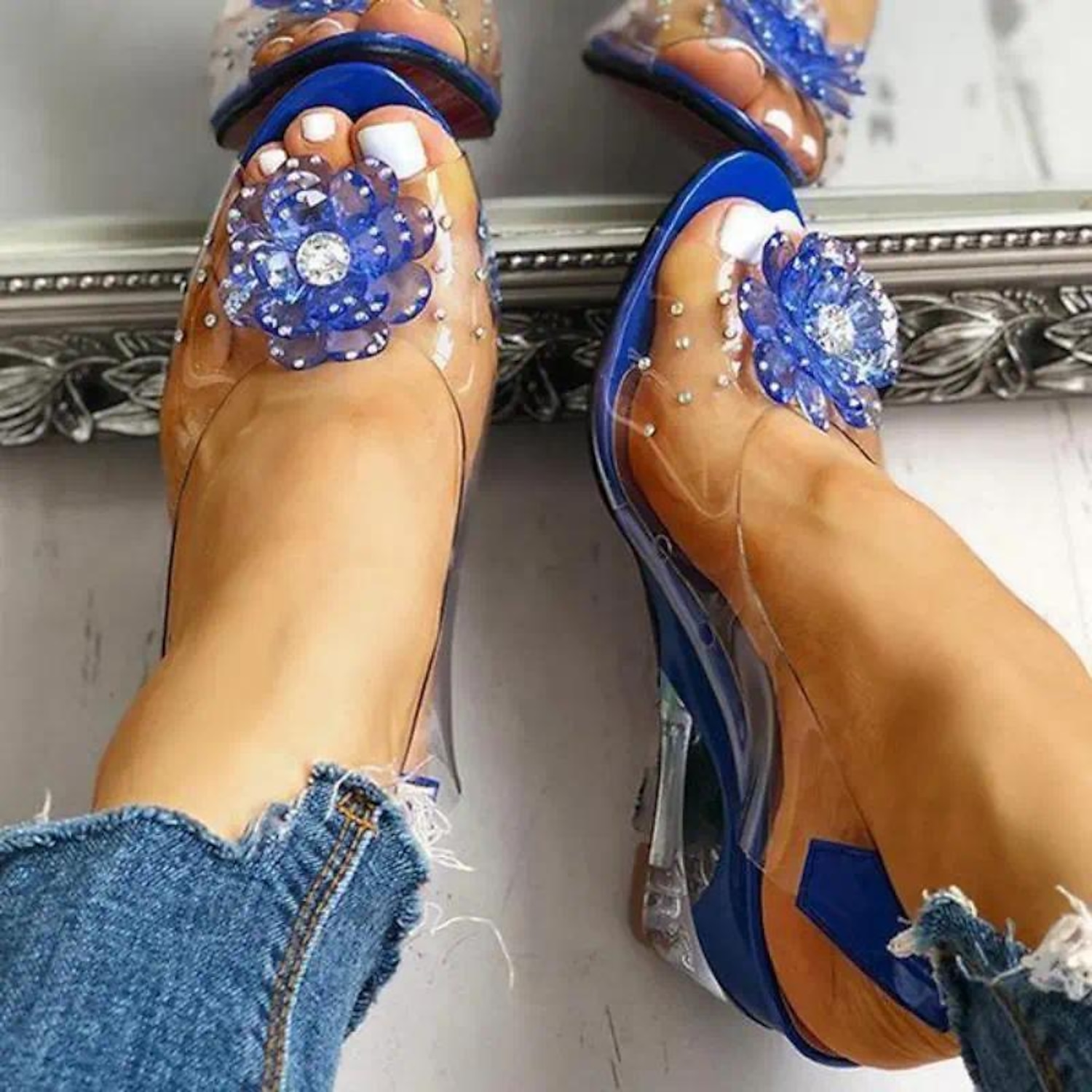 Women's Transparent Wedge Sandals with Floral Rhinestone Decoration – Stylish Open-Toe Shoes for Summer, Parties, and Special Occasions 2025 - Image 3