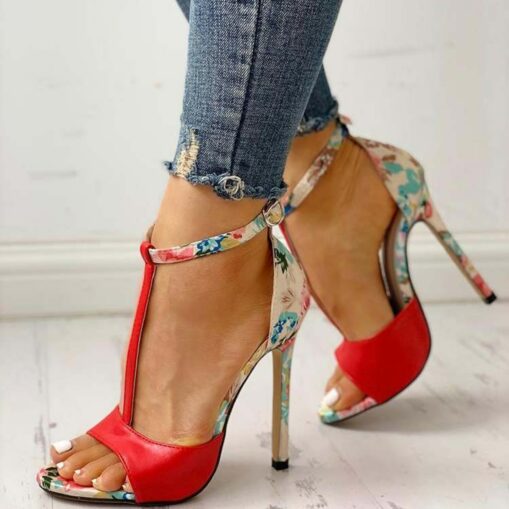 Women's Heels Sandals Heel Sandals Ankle Strap Heels Cross Strap Heels Party Daily Floral Summer Stiletto Heel Open Toe Fashion Sexy Minimalism Satin - Image 3