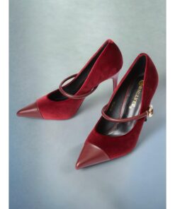 Women's Burgundy Velvet Pointed Toe Stiletto Heels – Elegant High Heels with Gold Buckle for Formal and Evening Wear 2025