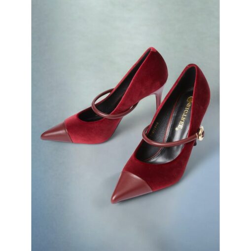 Women's Burgundy Velvet Pointed Toe Stiletto Heels – Elegant High Heels with Gold Buckle for Formal and Evening Wear 2025