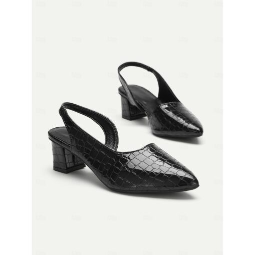 Women's Black and Brown Crocodile Print Pointed Toe Heels - Elegant Leather Pumps for Professional and Evening Wear 2025
