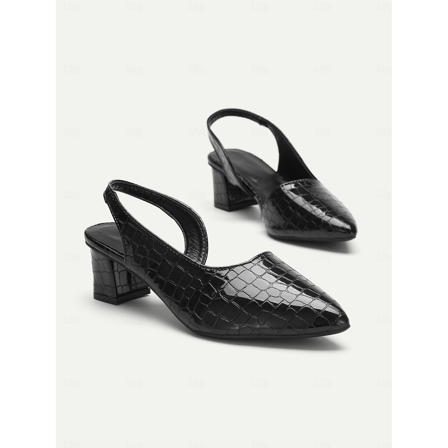 Women's Black and Brown Crocodile Print Pointed Toe Heels - Elegant Leather Pumps for Professional and Evening Wear 2025