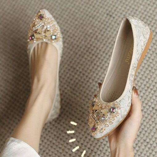 Women's Foldable Crystal Floral Embellished Wedding Flats - Comfortable Lightweight Travel Ballet Shoes 2025 - Image 10