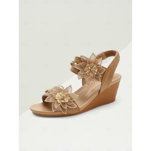 Women's Floral Embellished Wedge Sandals - Elegant Summer Heels with Ankle Strap 2025 - Image 2