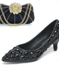 Women's Wedding Shoes Dress Shoes Wedding Party Star Bridal Shoes Bridesmaid Shoes Shoes And Bags Matching Sets Rhinestone Crystal Sequin Low Heel Sti