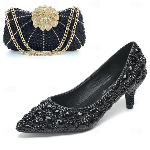 Women's Wedding Shoes Dress Shoes Wedding Party Star Bridal Shoes Bridesmaid Shoes Shoes And Bags Matching Sets Rhinestone Crystal Sequin Low Heel Sti