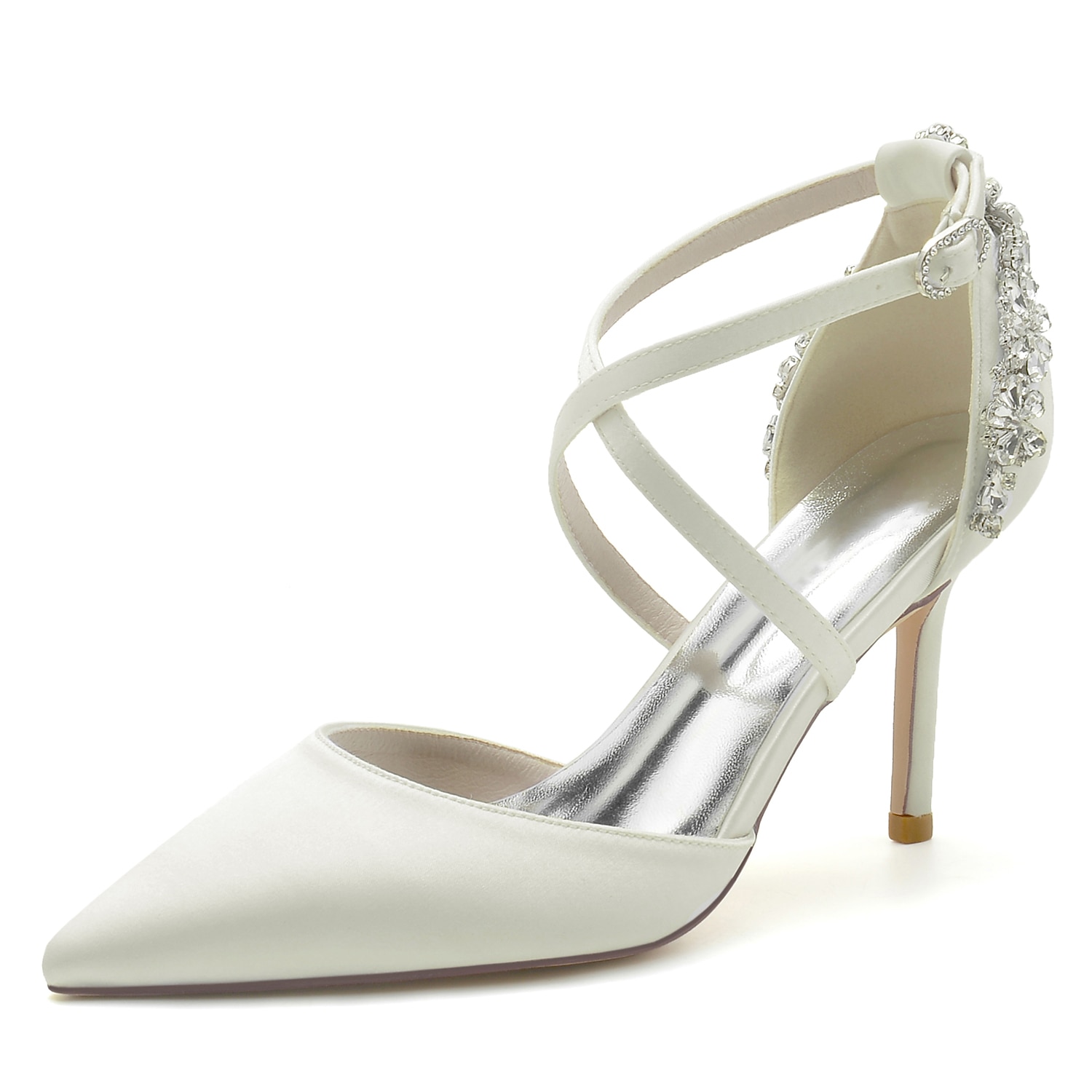 Women's Wedding Shoes Pumps Bridal Shoes Rhinestone Stiletto Pointed Toe Luxurious Satin Cross Strap Wine Black White 2025 - Image 8