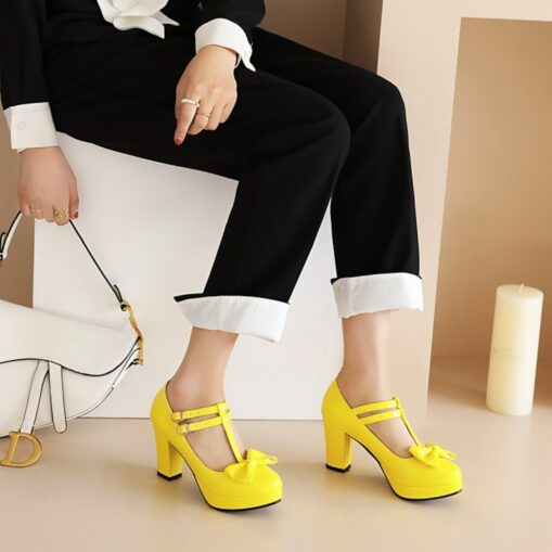 Women's Heels Pumps Valentines Gifts Dress Shoes Mary Jane Daily Solid Colored Bowknot Buckle Low Heel Chunky Heel Round Toe Elegant Minimalism PU Lea - Image 3