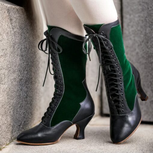 Women's Vintage Victorian Lace-Up Boots - Red and Black Gothic Steampunk Heeled Boots for Cosplay, Costumes, and Christmas Occasions 2025 - Image 3