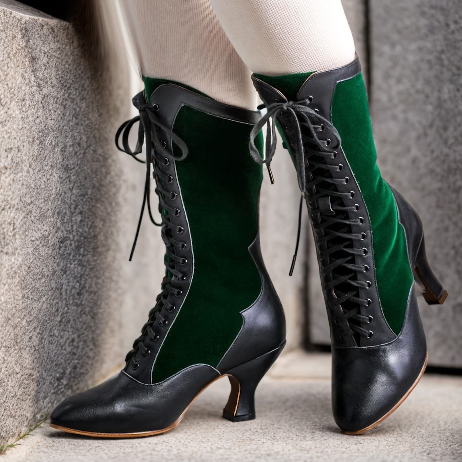 Women's Vintage Victorian Lace-Up Boots - Red and Black Gothic Steampunk Heeled Boots for Cosplay, Costumes, and Christmas Occasions 2025 - Image 3