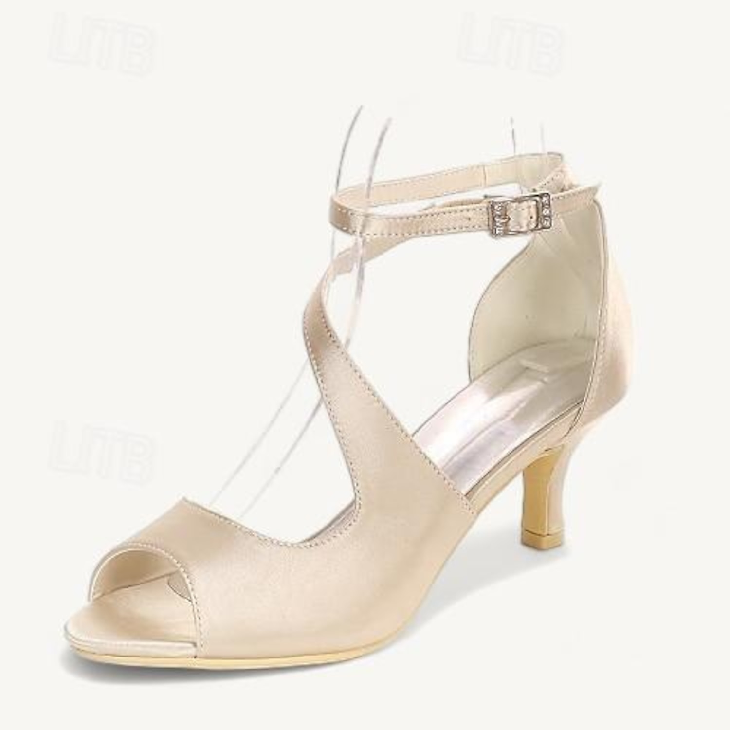 Women's Wedding Shoes Bridal Shoes Buckle Kitten Heel Open Toe Minimalism Satin Ankle Strap Black White Ivory 2025 - Image 6