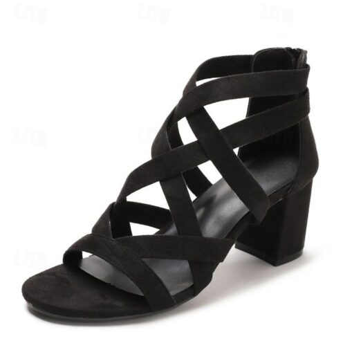 Women's Heels Sandals Gladiator Sandals Roman Sandals Cross Strap Heels Party Valentine's Day Daily Cut-out Block Heel Open Toe Elegant Vintage Minima - Image 2