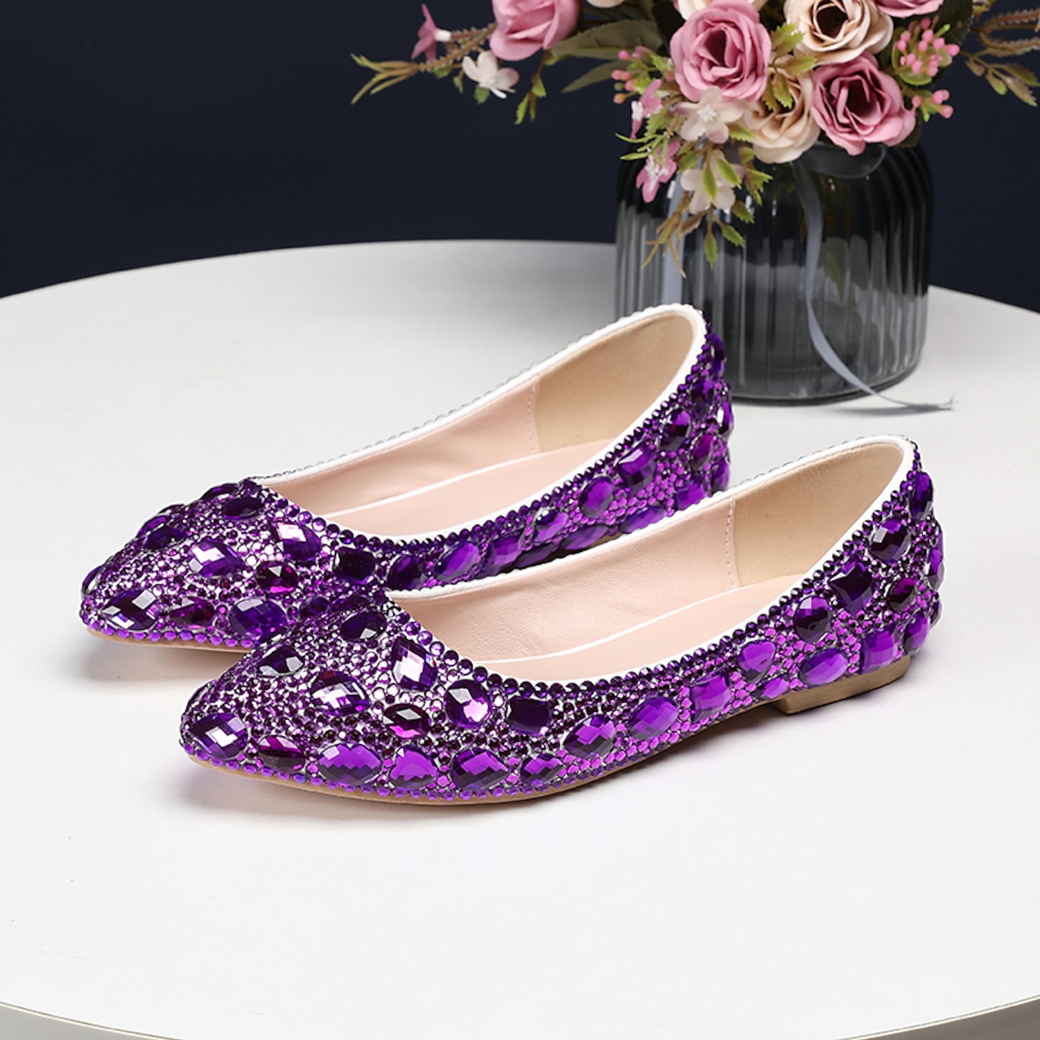 Women's Multi-Color Rhinestone Flat Shoes – Sparkling Pointed-Toe Flats for Weddings, Parties, or Evening Events 2025 - Image 3
