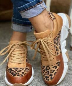 Women's Leopard Print Sneakers - Casual Lace-Up Athletic Shoes with Chunky Sole for Stylish Everyday Wear 2025