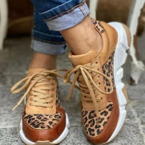 Women's Leopard Print Sneakers - Casual Lace-Up Athletic Shoes with Chunky Sole for Stylish Everyday Wear 2025