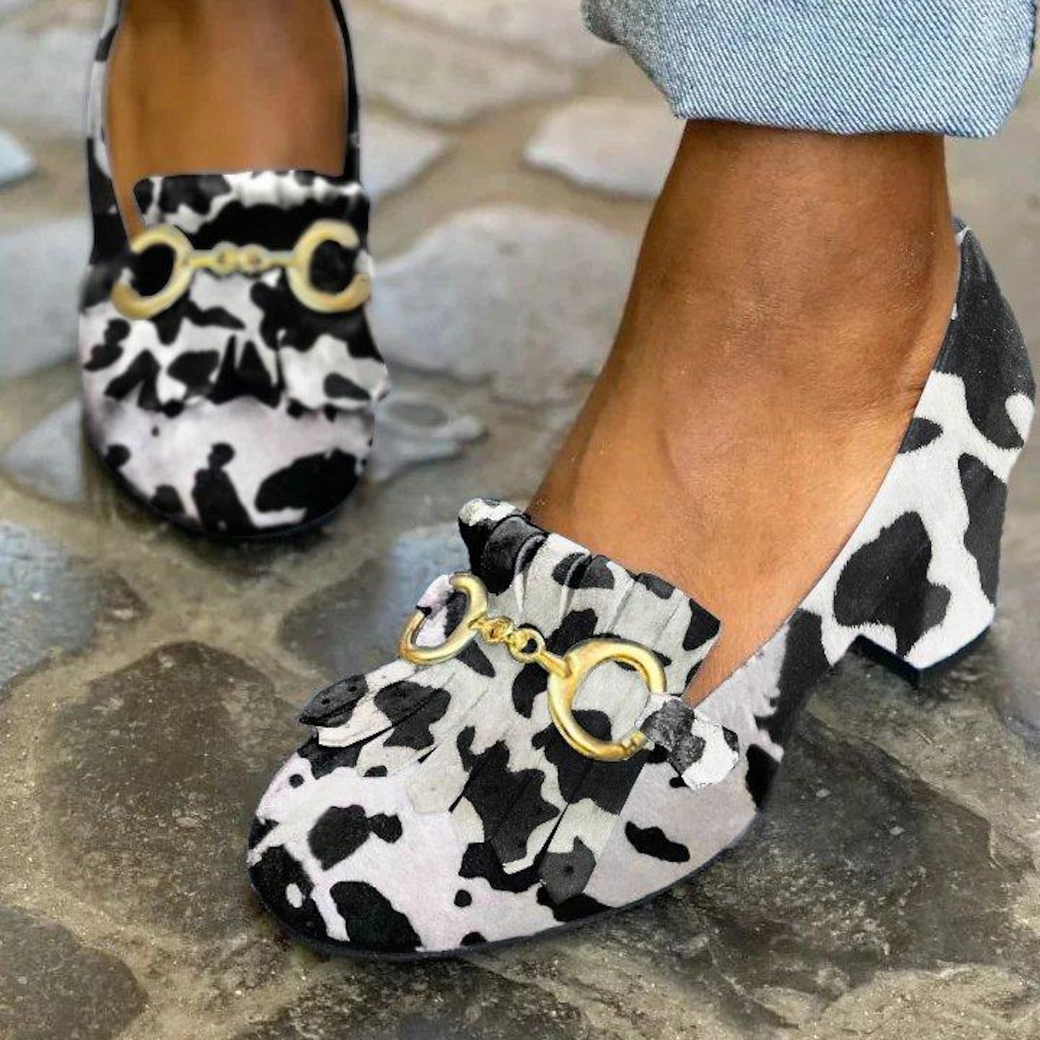 Women's Vintage Green Suede Loafers with Gold Buckle and Fringe Detailing - Block Heel Shoes for Formal and Casual Occasions 2025 - Image 5